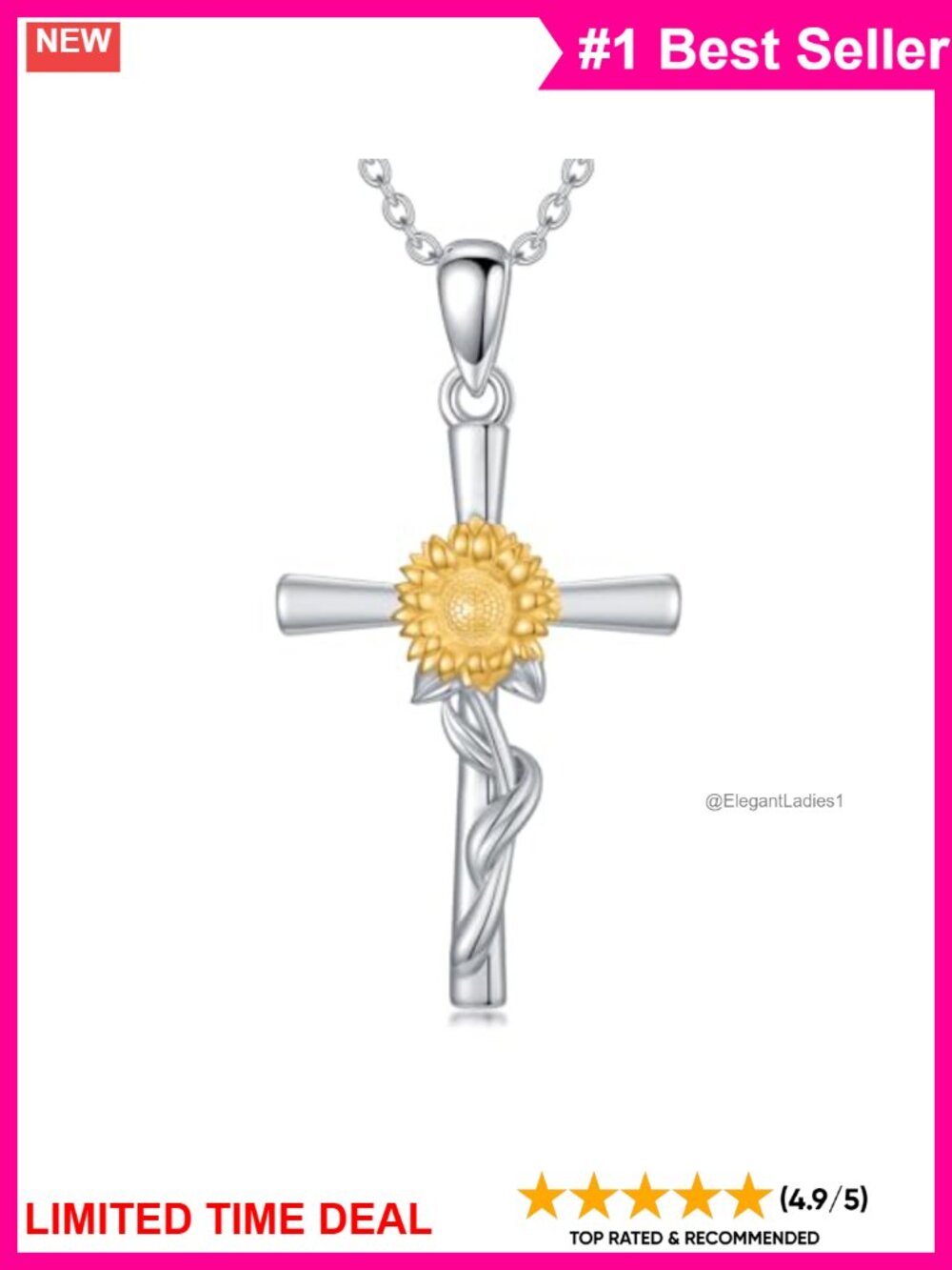 Sterling Silver Sunflower Cross Pendant Necklace Gift for Women